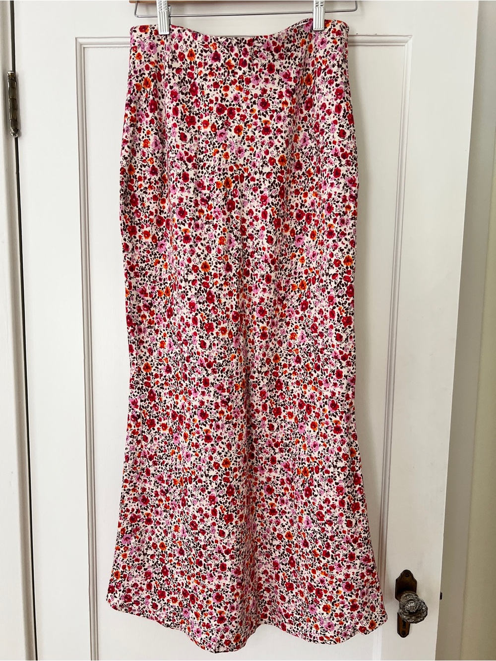 Tilda Maxi Slip Skirt: Linen Edition Red and Purple Floral Pattern
